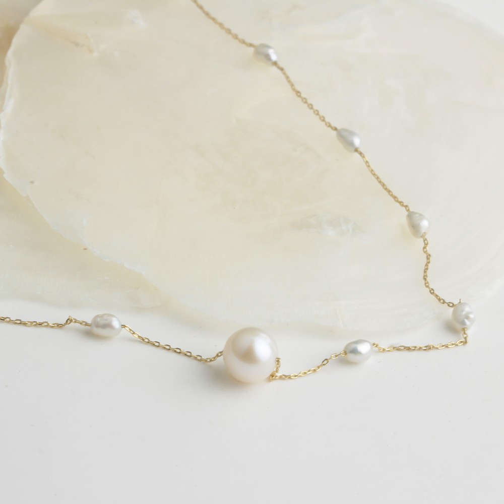 Glorria 14k Solid Gold Pearl Necklace
