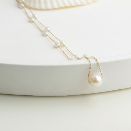 Glorria 14k Solid Gold Pearl Necklace