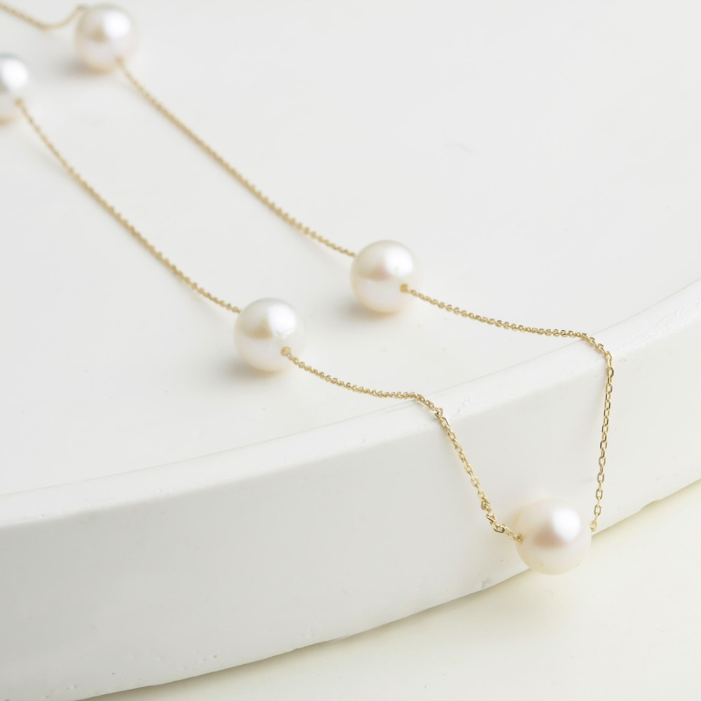 Glorria 14k Solid Gold Five Pearl Necklace Glorria 14k Solid Gold Five Pearl Necklace
