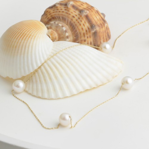 Glorria 14k Solid Gold Five Pearl Necklace