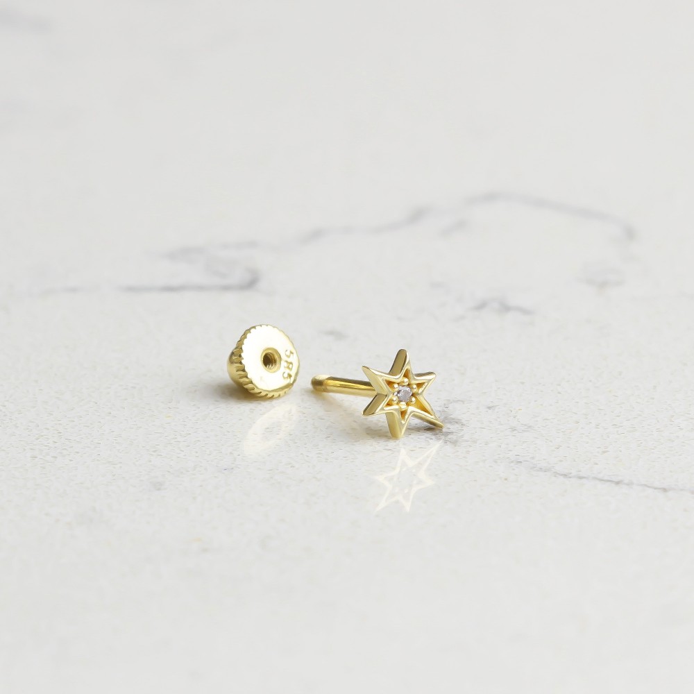 Glorria 14k Solid Gold Pole Star Helix Piercing