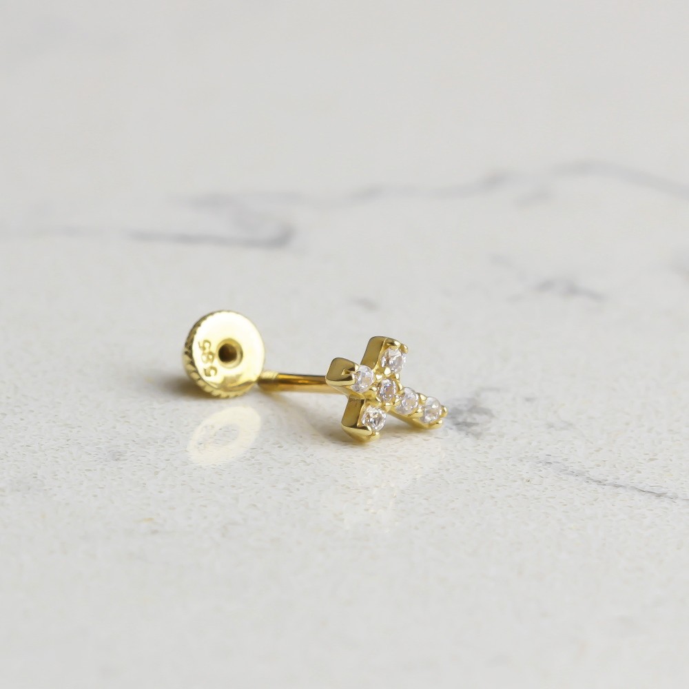 Glorria 14k Solid Gold Cross Helix Piercing