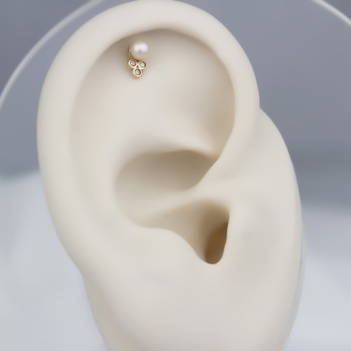 Glorria 14k Solid Gold Pearl Three Stone Helix Piercing