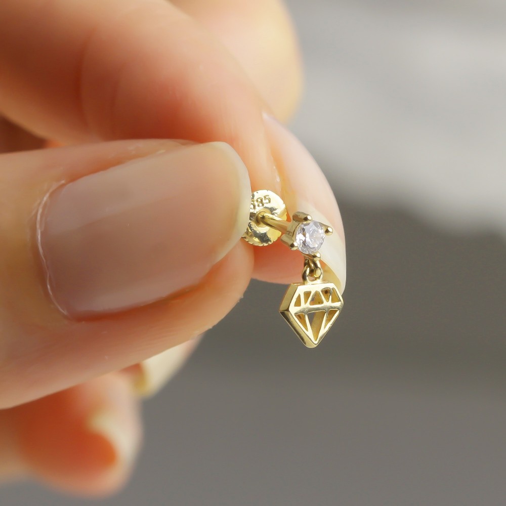 Glorria 14k Solid Gold Stone Diamond Helix Piercing