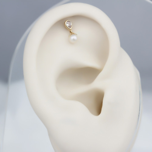 Glorria 14k Solid Gold Pearl Drop Helix Piercing