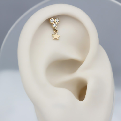 Glorria 14k Solid Gold Hanging Three Stone Helix Piercing Glorria 14k Solid Gold Hanging Three Stone Helix Piercing