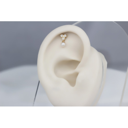 Glorria 14k Solid Gold Pearl Three Stone Helix Piercing Glorria 14k Solid Gold Pearl Three Stone Helix Piercing