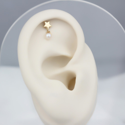 Glorria 14k Solid Gold Pearl Star Helix Piercing