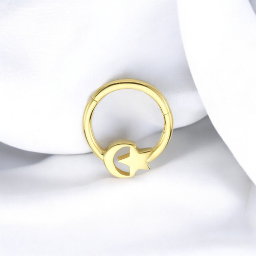Glorria 14k Solid Gold Crescent  Star Ring Piercing Glorria 14k Solid Gold Crescent  Star Ring Piercing