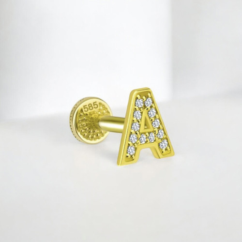 Glorria 14k Solid Gold Letter A Tragus Piercing