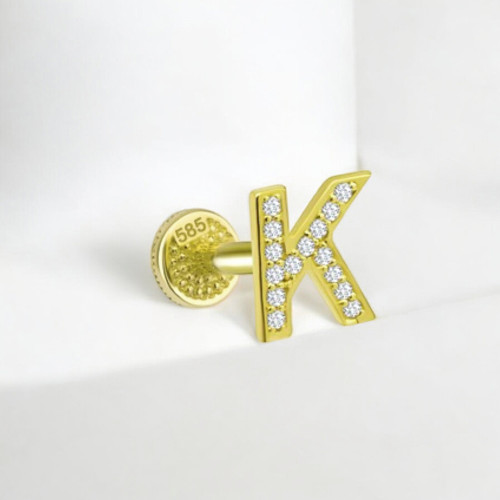 Glorria 14k Solid Gold Letter K Tragus Piercing
