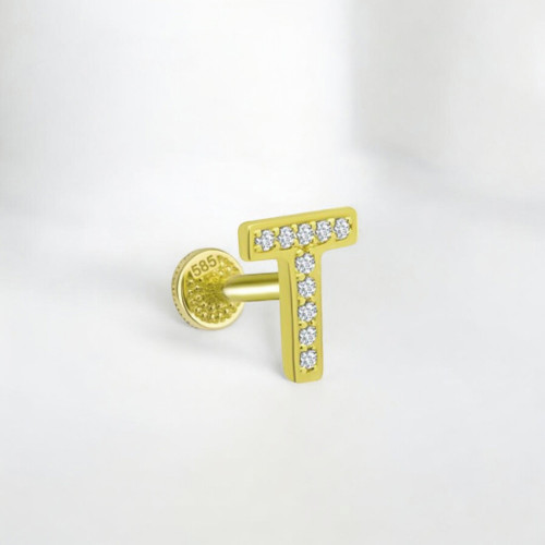 Glorria 14k Solid Gold Letter T Tragus Piercing Glorria 14k Solid Gold Letter T Tragus Piercing