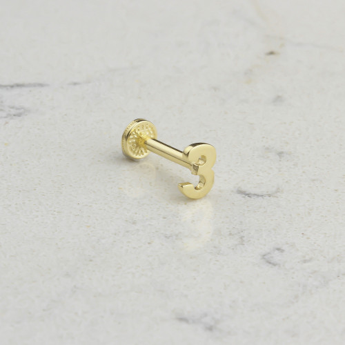 Glorria 14k Solid Gold Number 3 Tragus Piercing Glorria 14k Solid Gold Number 3 Tragus Piercing