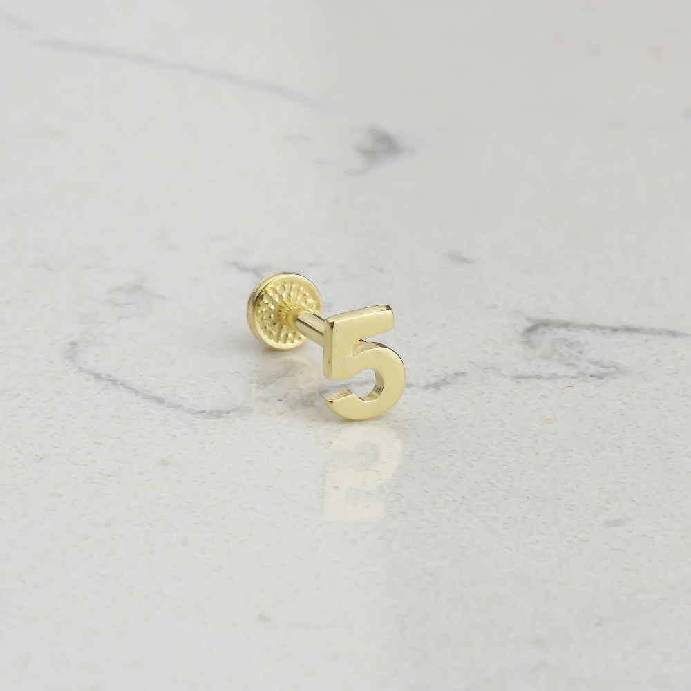 Glorria 14k Solid Gold Number 5 Tragus Piercing