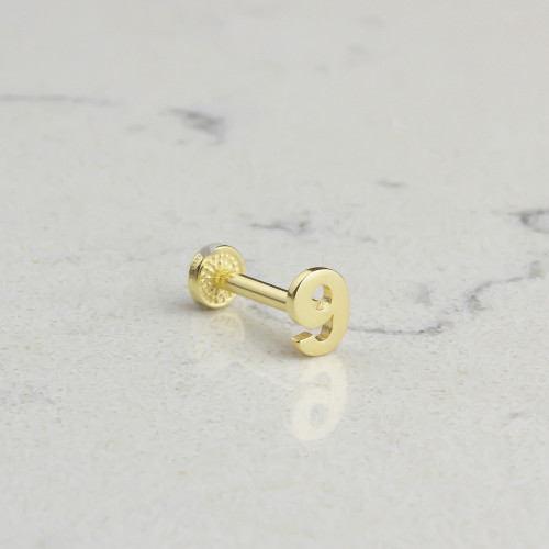 Glorria 14k Solid Gold Number 9 Tragus Piercing Glorria 14k Solid Gold Number 9 Tragus Piercing