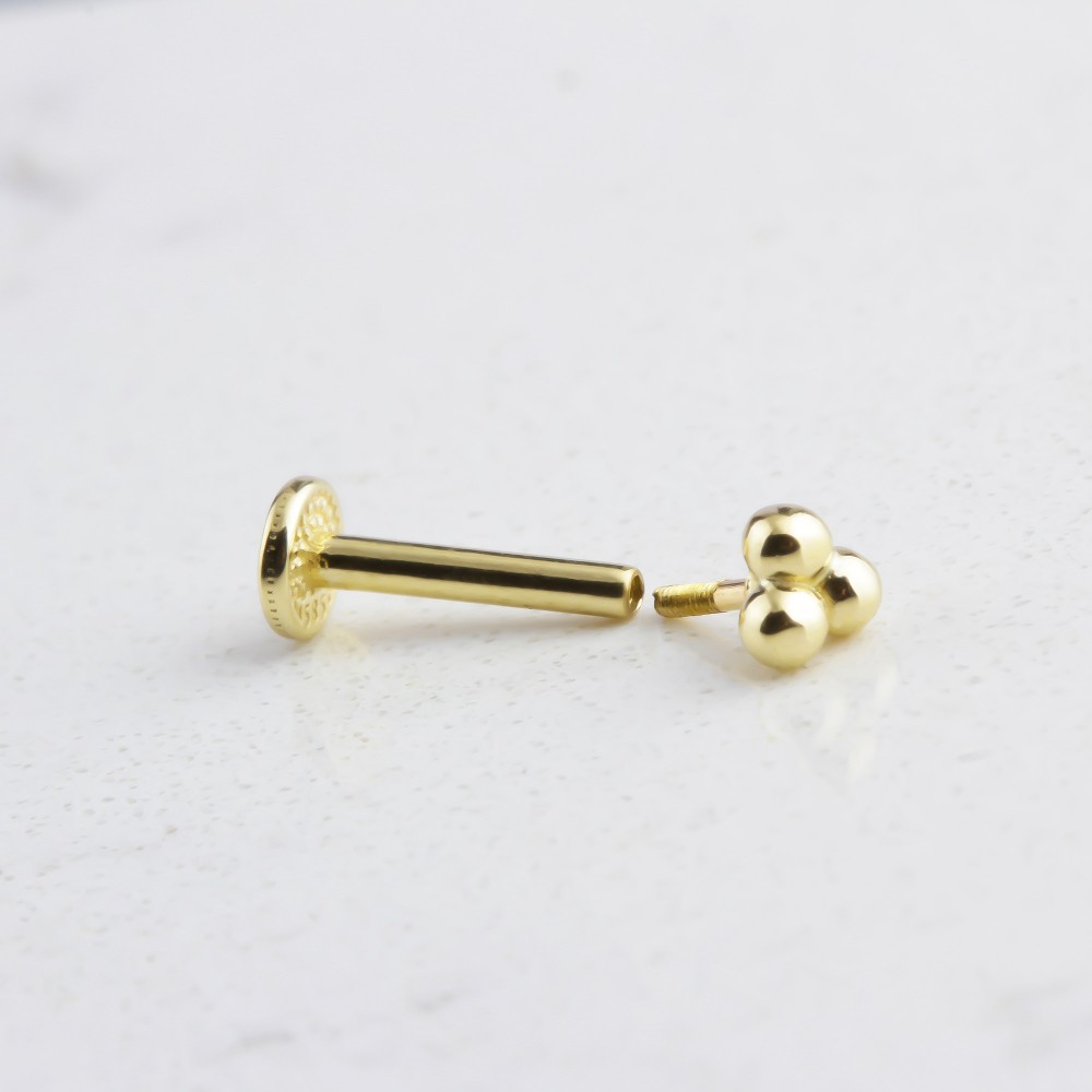 Glorria 14k Solid Gold 3 Ball Tragus Piercing