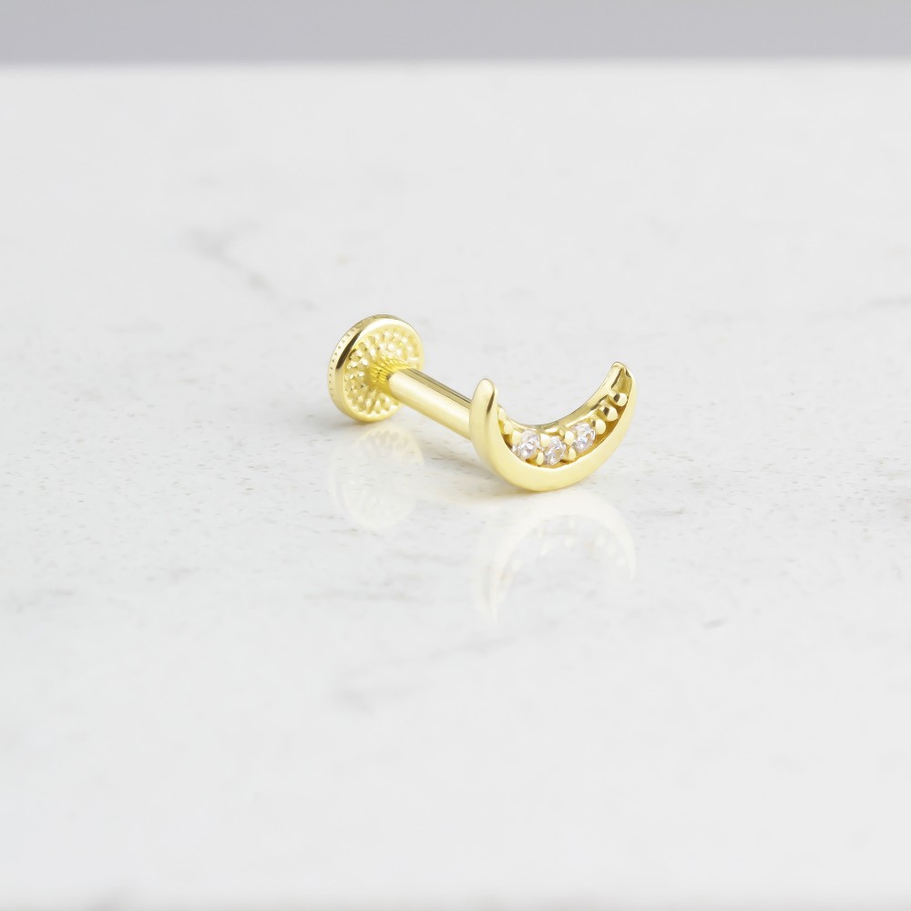 Glorria 14k Solid Gold Moon Tragus Piercing