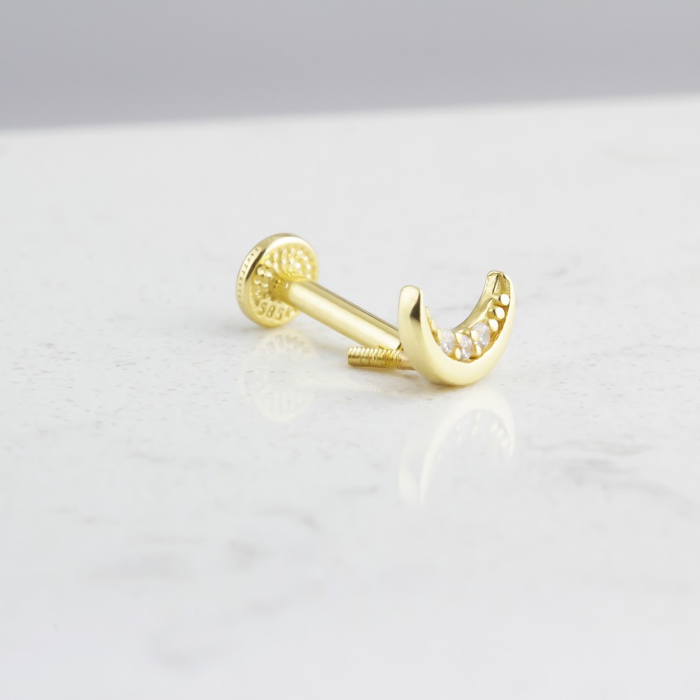 Glorria 14k Solid Gold Moon Tragus Piercing