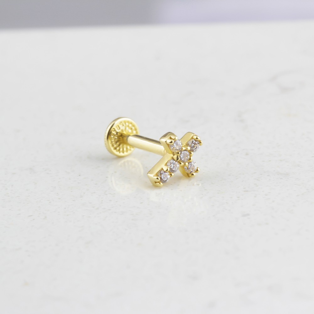 Glorria 14k Solid Gold Cross Tragus Piercing