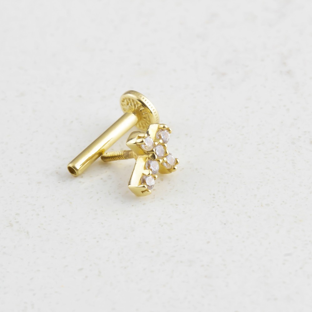 Glorria 14k Solid Gold Cross Tragus Piercing