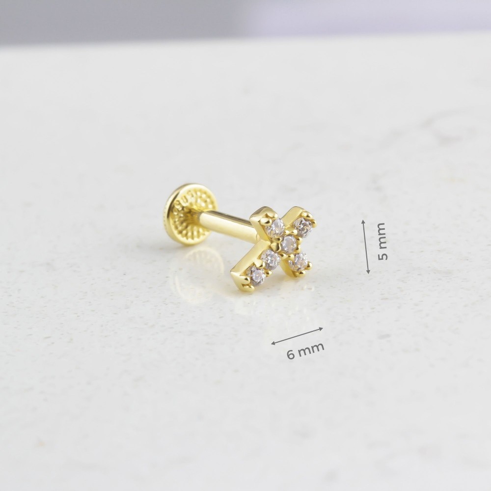 Glorria 14k Solid Gold Cross Tragus Piercing