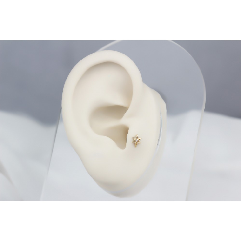 Glorria 14k Solid Gold Pole StarTragus Piercing Glorria 14k Solid Gold Pole StarTragus Piercing