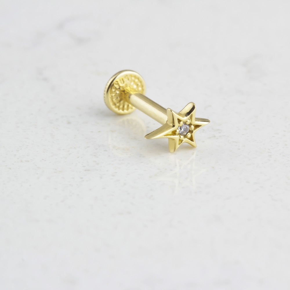 Glorria 14k Solid Gold Pole StarTragus Piercing