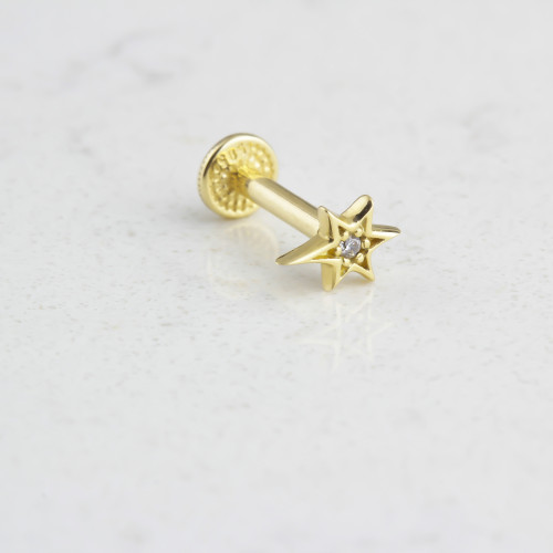 Glorria 14k Solid Gold Pole StarTragus Piercing Glorria 14k Solid Gold Pole StarTragus Piercing