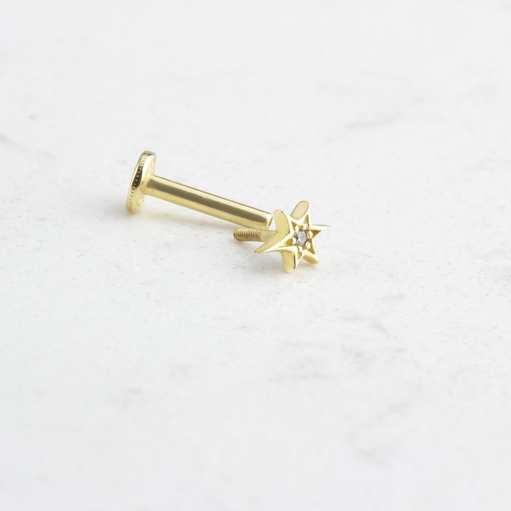 Glorria 14k Solid Gold Pole StarTragus Piercing