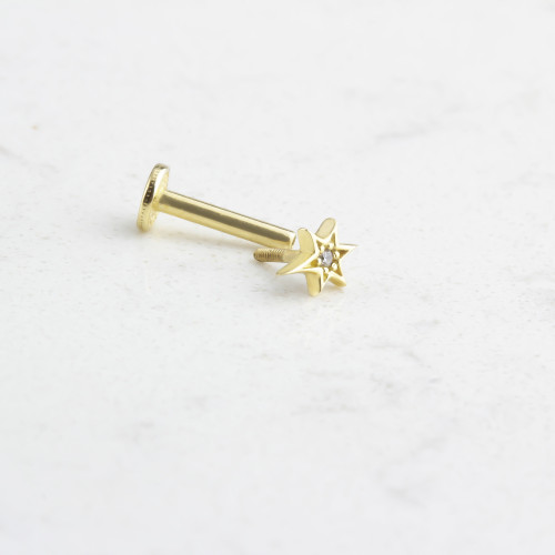 Glorria 14k Solid Gold Pole StarTragus Piercing Glorria 14k Solid Gold Pole StarTragus Piercing
