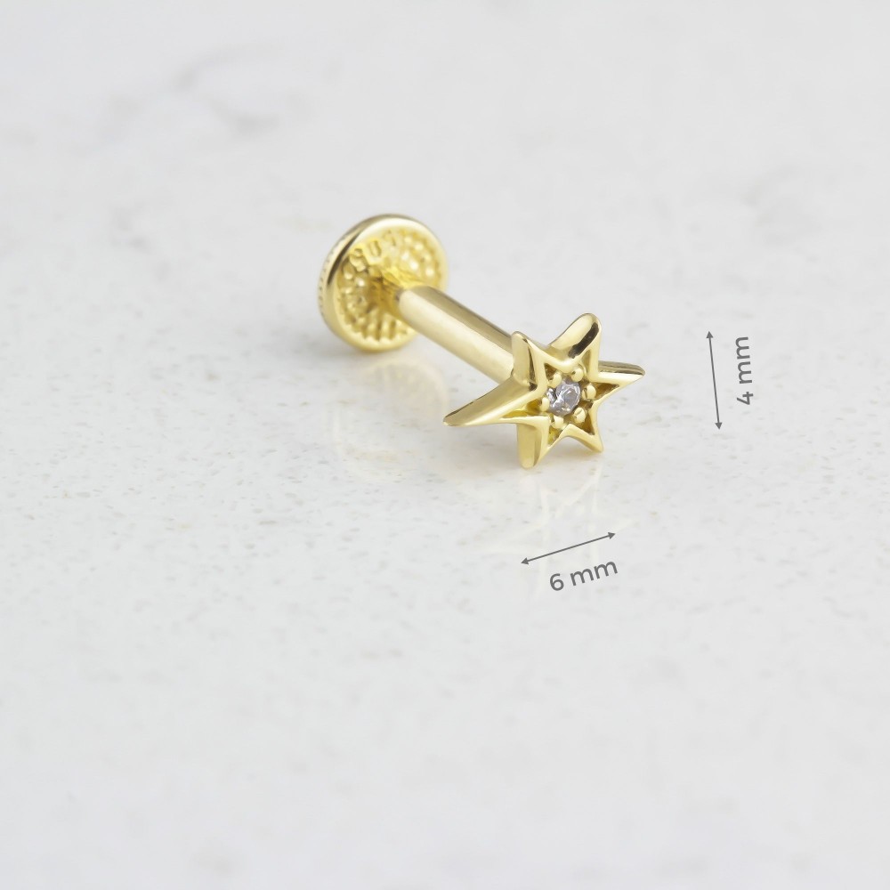 Glorria 14k Solid Gold Pole StarTragus Piercing