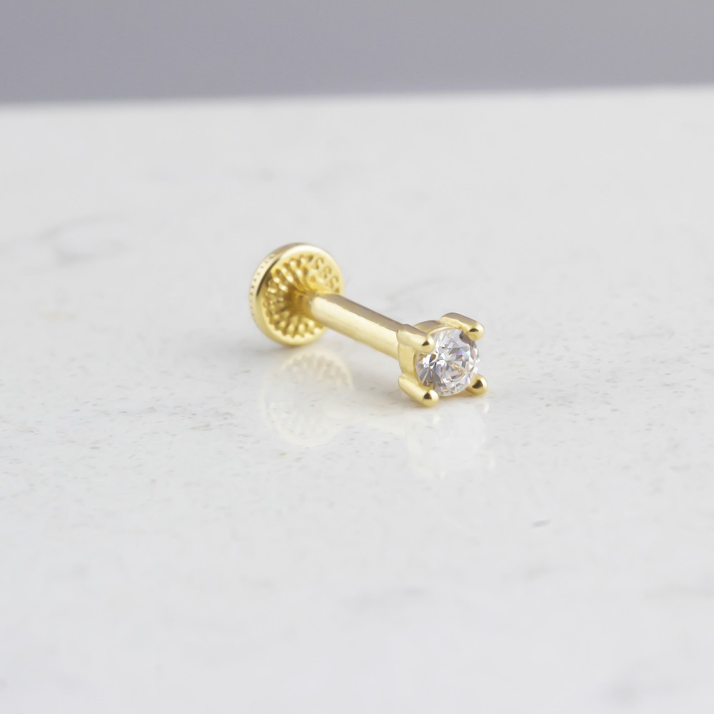 Glorria 14k Solid Gold Solitaire Tragus Piercing