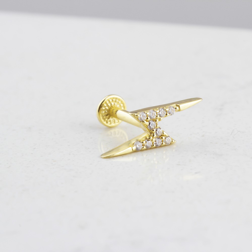 Glorria 14k Solid Gold Lightning Tragus Piercing