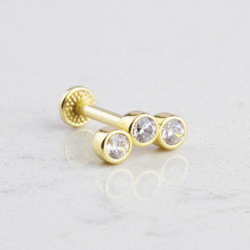 Glorria 14k Solid Gold Three Stone Tragus Piercing Glorria 14k Solid Gold Three Stone Tragus Piercing