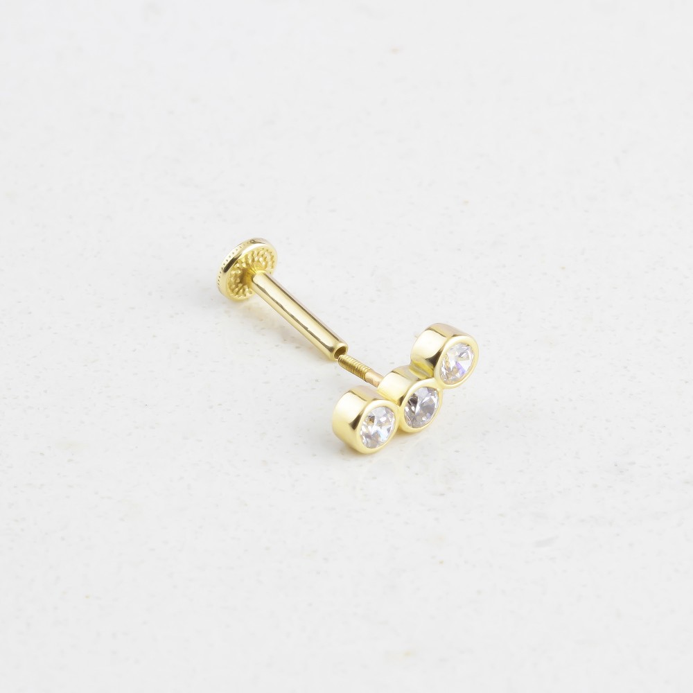 Glorria 14k Solid Gold Three Stone Tragus Piercing