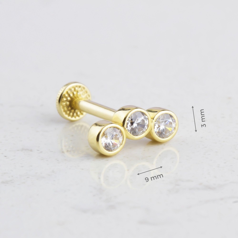 Glorria 14k Solid Gold Three Stone Tragus Piercing