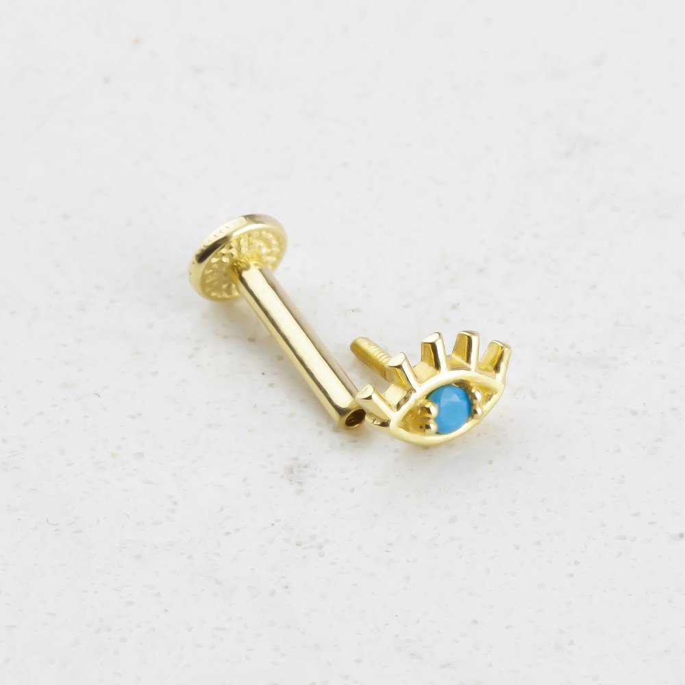 Glorria 14k Solid Gold Turquoise Eye Tragus Piercing