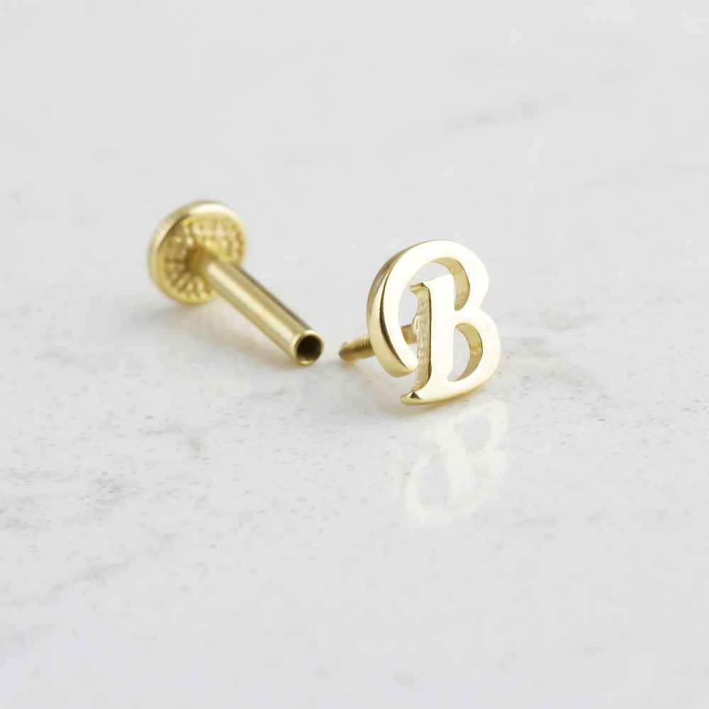 Glorria 14k Solid Gold Letter B Tragus Piercing