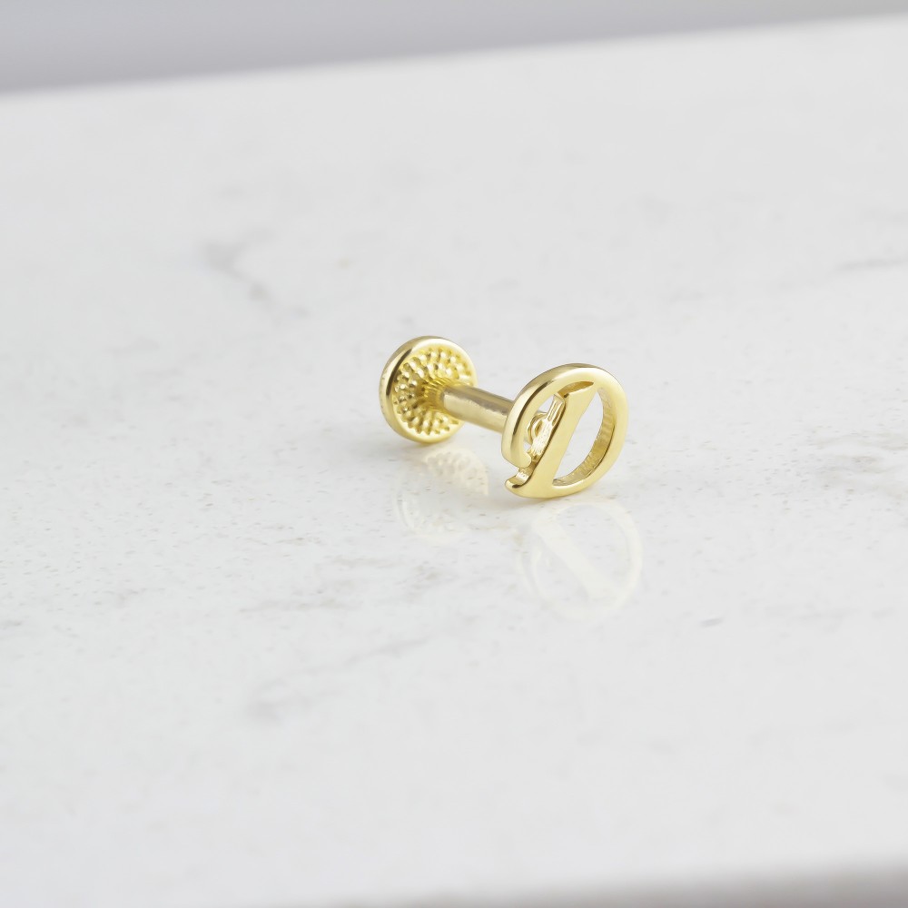 Glorria 14k Solid Gold Letter D Tragus Piercing