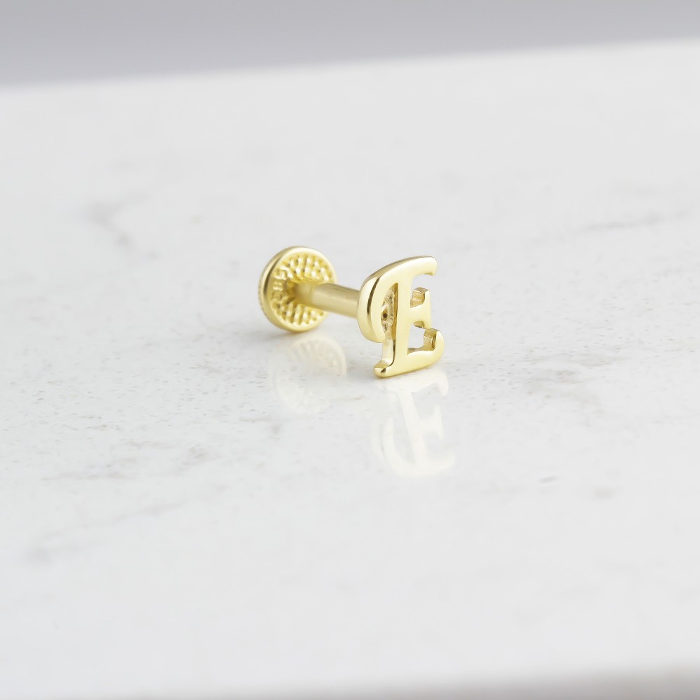 Glorria 14k Solid Gold Letter E Tragus Piercing