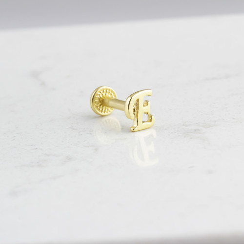 Glorria 14k Solid Gold Letter E Tragus Piercing Glorria 14k Solid Gold Letter E Tragus Piercing
