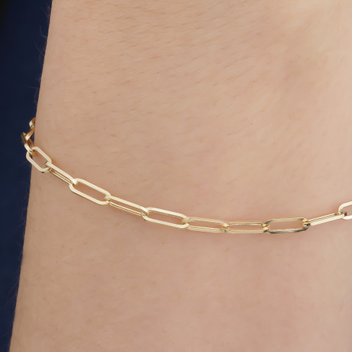 Glorria 14k Solid Gold 3 mm Paper Clip Chain Bracelet Glorria 14k Solid Gold 3 mm Paper Clip Chain Bracelet