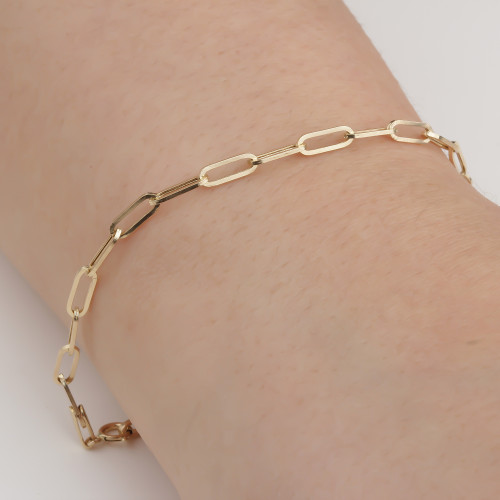 Glorria 14k Solid Gold 3 mm Paper Clip Chain Bracelet