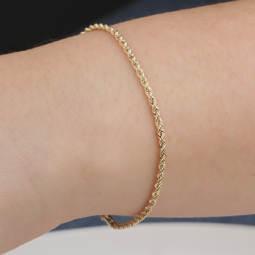 Glorria 14k Solid Gold 2 mm Rope Chain Bracelet Glorria 14k Solid Gold 2 mm Rope Chain Bracelet