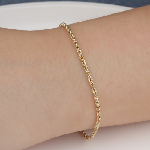 Glorria 14k Solid Gold 2 mm Rope Chain Bracelet