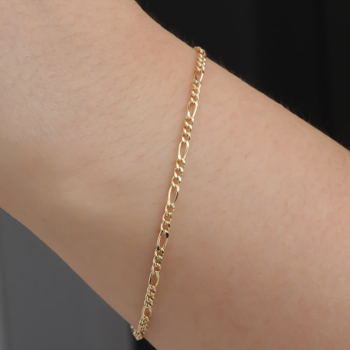 Glorria 14k Solid 2,5 mm Gold Figaro Chain Bracelet Glorria 14k Solid 2,5 mm Gold Figaro Chain Bracelet