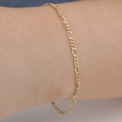 Glorria 14k Solid 2,5 mm Gold Figaro Chain Bracelet