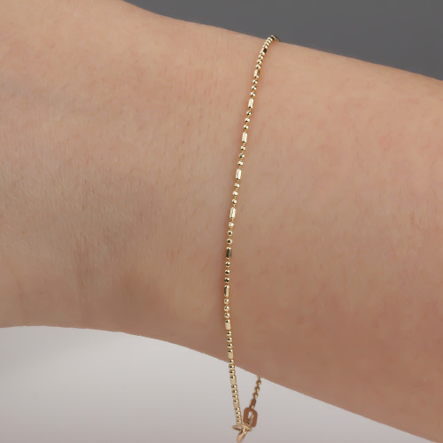 Glorria 14k Solid 1 mm Gold Ball Chain Bracelet