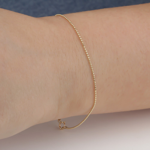 Glorria 14k Solid Gold 1mm Ball Chain Bracelet