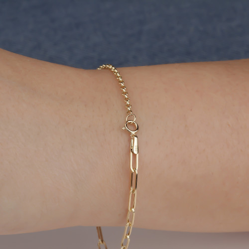 Glorria 14k Solid Gold 3 mm Paper Clip - Rolo Chain Mix Bracelet Glorria 14k Solid Gold 3 mm Paper Clip - Rolo Chain Mix Bracelet